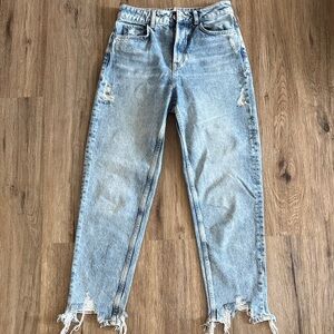 Zara Distressed Light Blue Straight Leg Jeans
